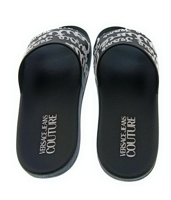Versace Jeans Couture Womens Black White Graffiti Logo Slide Sandals-
