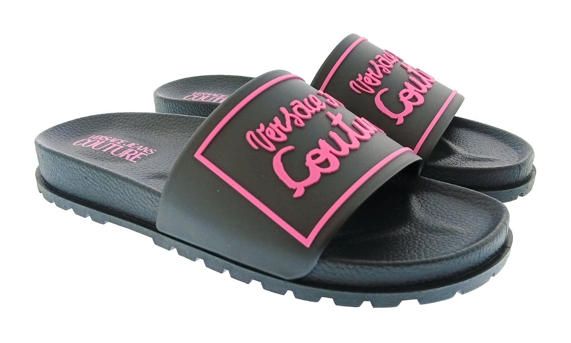Versace Jeans Couture Womens Black Pink Logo Pool Slide Sandals-9