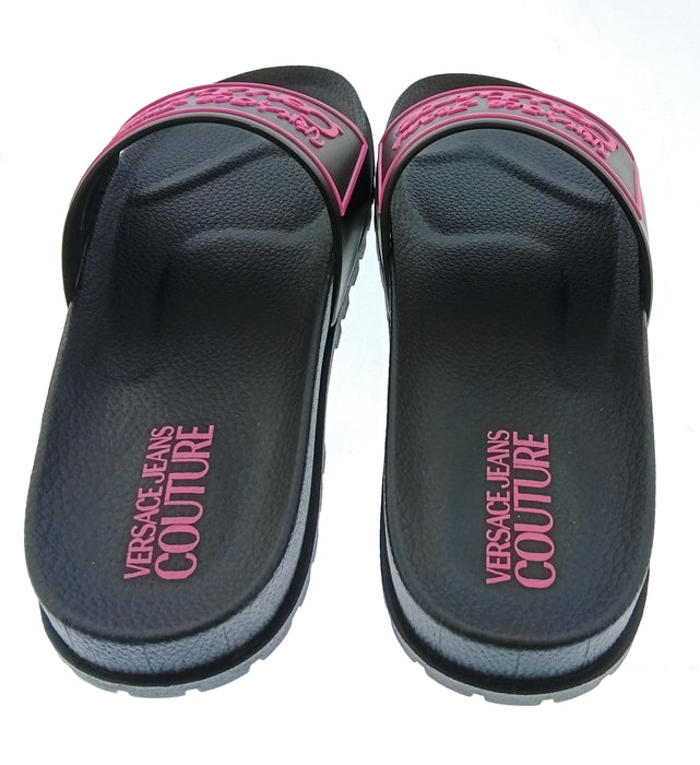 Versace Jeans Couture Womens Black Pink Logo Pool Slide Sandals-