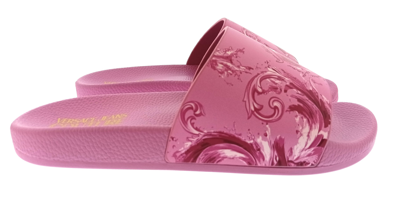 Versace Jeans Couture Womens Orchid Baroque Print Slide Sandals-