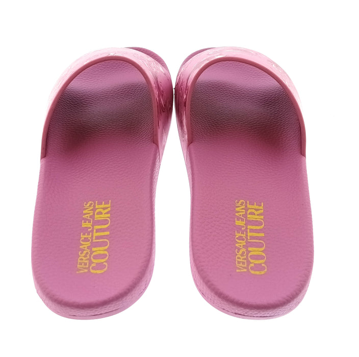 Versace Jeans Couture Womens Orchid Baroque Print Slide Sandals-