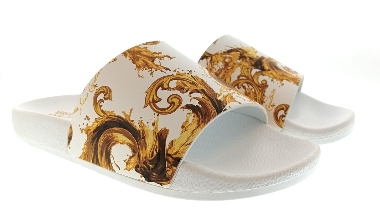 Versace Jeans Couture Womens White Gold Baroque Print Slide Sandals-8