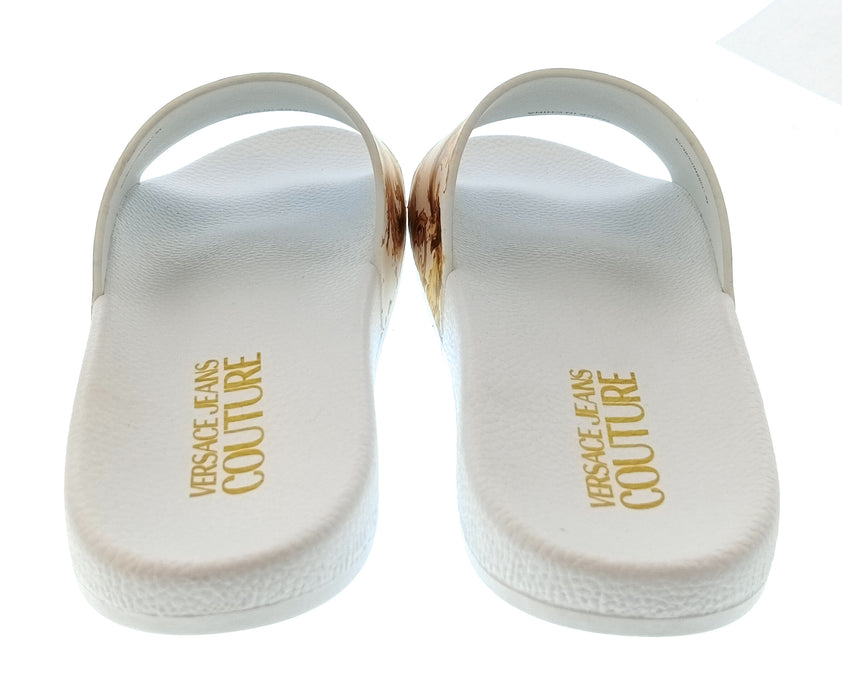 Versace Jeans Couture Womens White Gold Baroque Print Slide Sandals-
