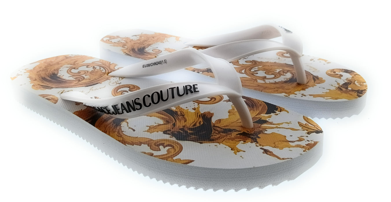 Versace Jeans Couture Womens White Gold Baroque Print Flip-Flops-5