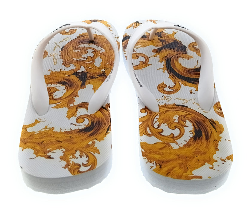 Versace Jeans Couture Womens White Gold Baroque Print Flip-Flops