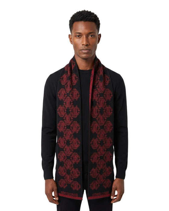 Roberto Cavalli ESZ028 02000 Burgundy Wool Blend Logo Mens Scarf