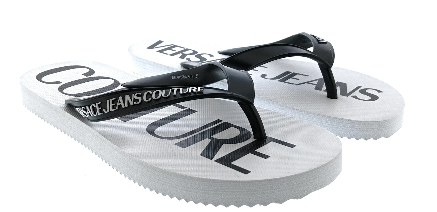 Versace Jeans Couture Womens White Black Logo Print Flip-Flops-8
