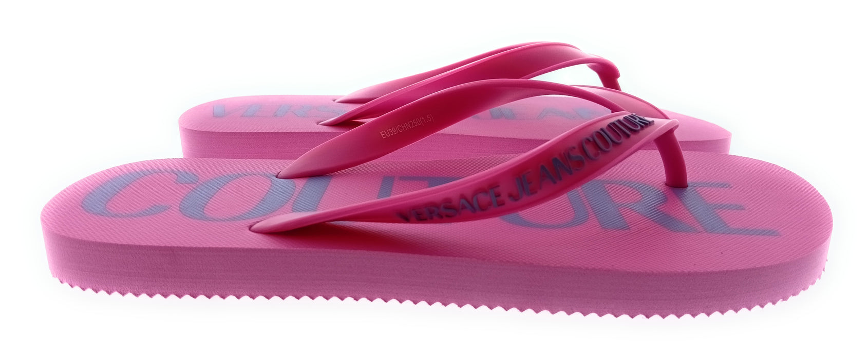 Versace Jeans Couture Womens Orchid Logo Print Flip-Flops