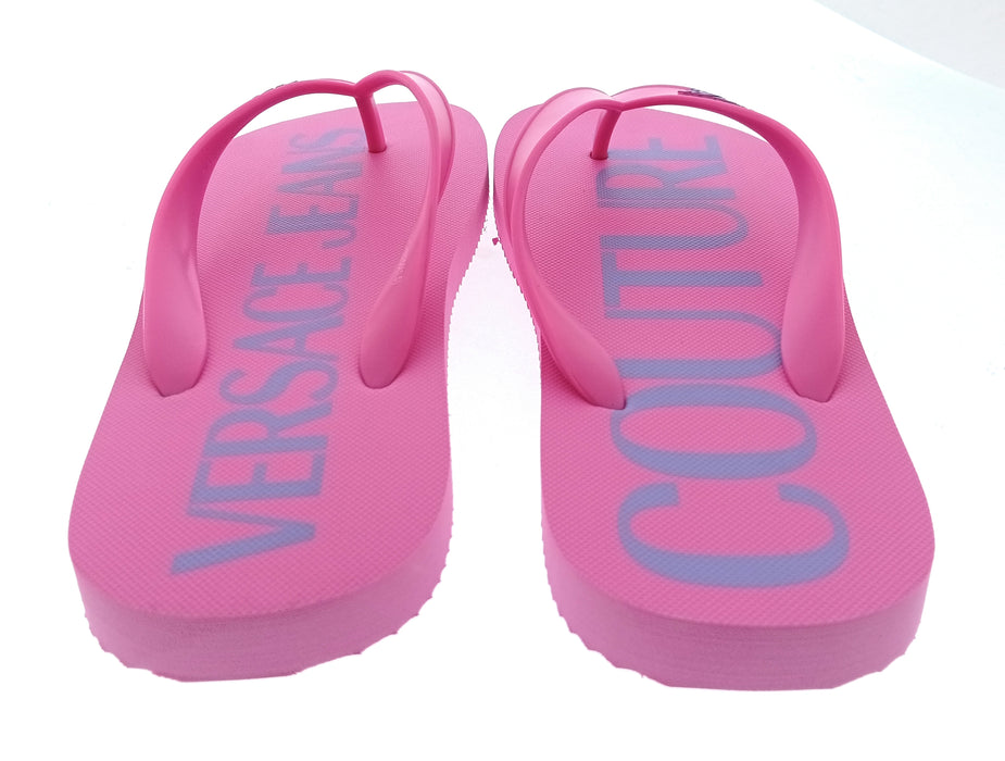 Versace Jeans Couture Womens Orchid Logo Print Flip-Flops