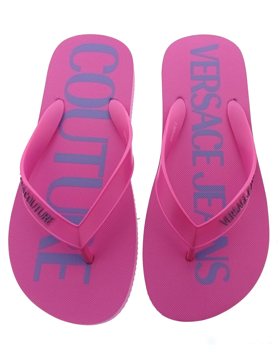 Versace Jeans Couture Womens Orchid Logo Print Flip-Flops