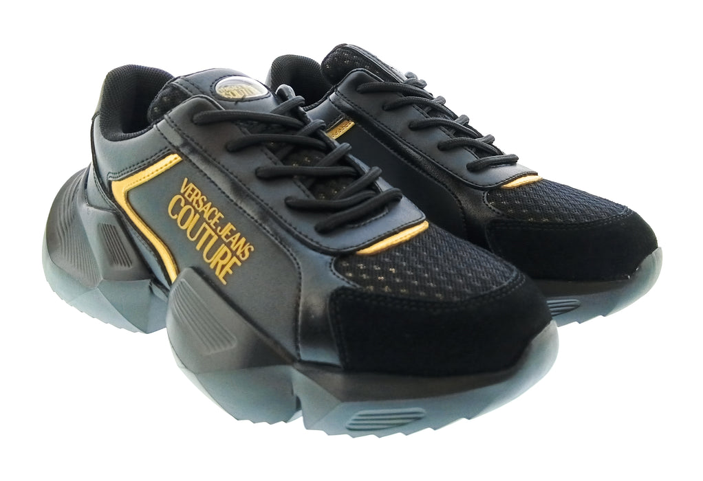 Versace Jeans Couture Womens Black Gold Sculpted Sole Sneakers
