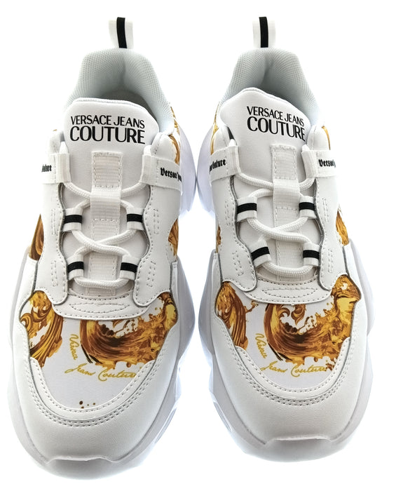 Versace Jeans Couture Womens White Gold Baroque Strap Chunky Sneakers