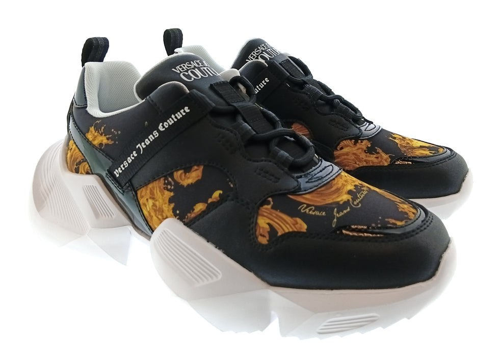 Versace Jeans Couture Womens Black Gold Baroque Strap Chunky Sneakers-7