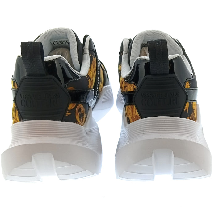 Versace Jeans Couture Womens Black Gold Baroque Strap Chunky Sneakers