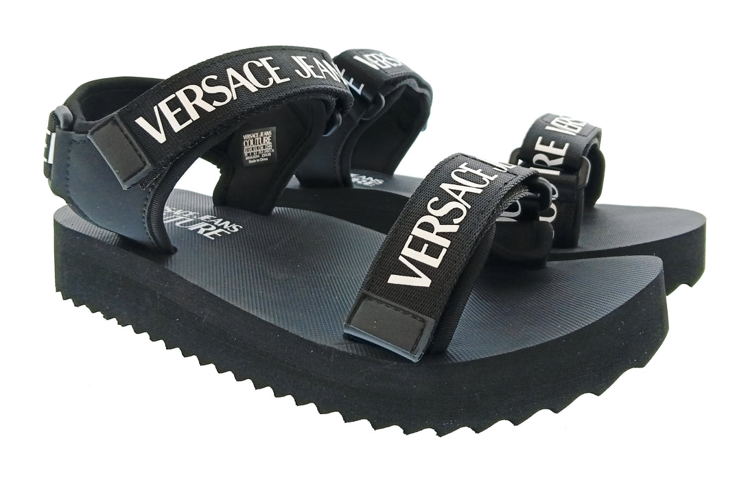 Versace Jeans Couture Womens Black Logo Strap Platform Sandals-5