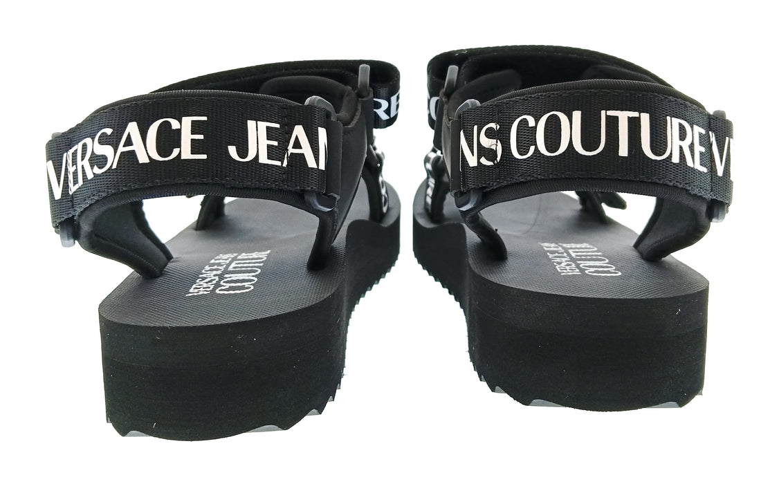 Versace Jeans Couture Womens Black Logo Strap Platform Sandals-