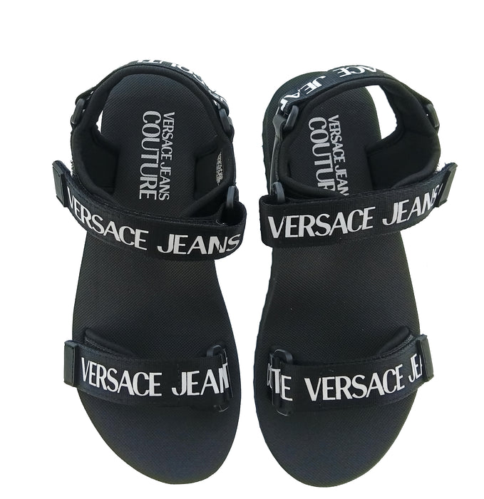 Versace Jeans Couture Womens Black Logo Strap Platform Sandals-