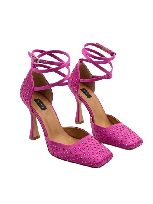 Pinko Women's Fuchsia Woven Leather Ankle-Strap Pumps-8