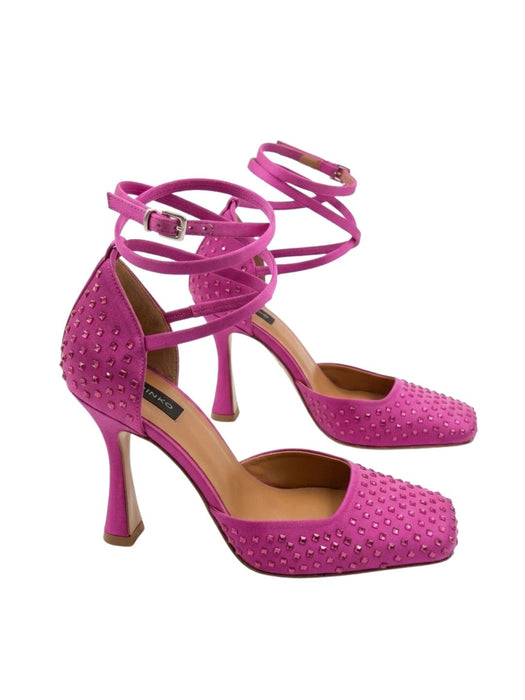 Pinko Women's Fuchsia Woven Leather Ankle-Strap Pumps