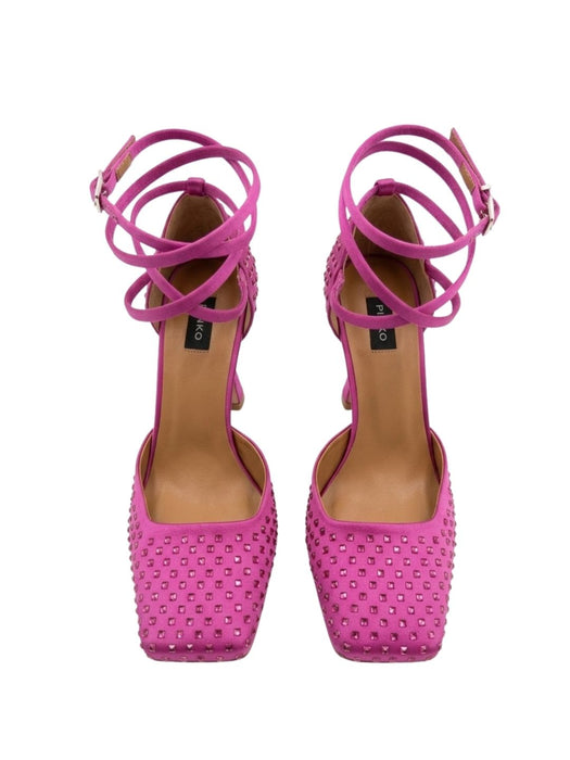 Pinko Women's Fuchsia Woven Leather Ankle-Strap Pumps