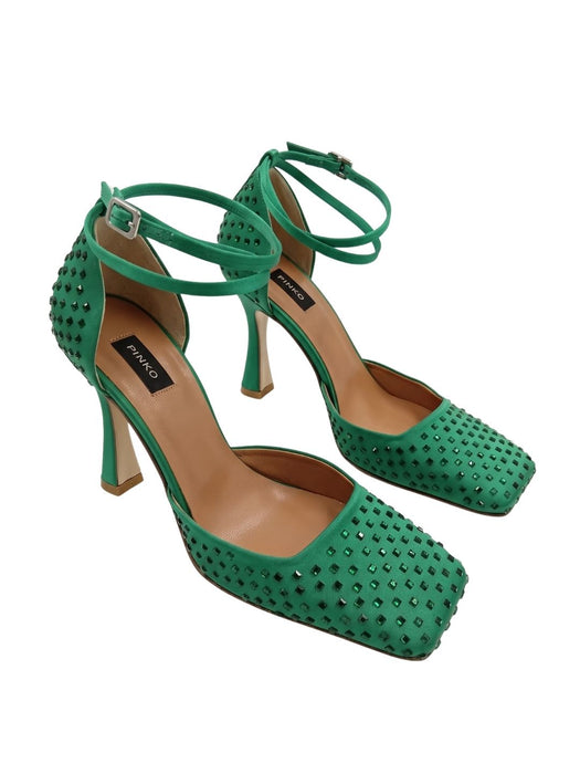 Pinko Women's Green Woven Leather Ankle-Strap Pumps-10
