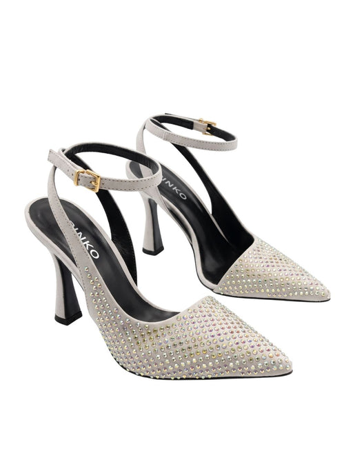 Pinko Women's White Silver Embellished Leather Slingback Pumps