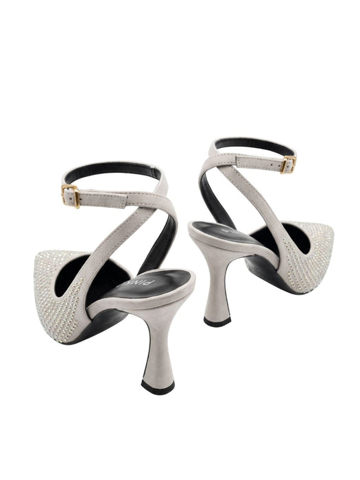 Pinko Women's White Silver Embellished Leather Slingback Pumps