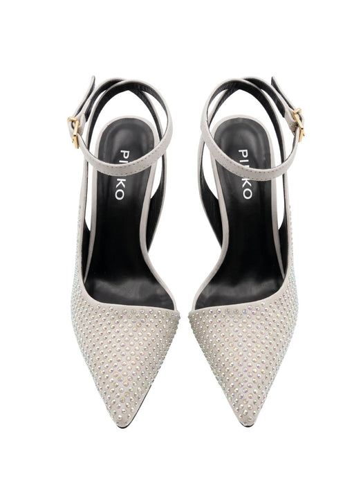 Pinko Women's White Silver Embellished Leather Slingback Pumps