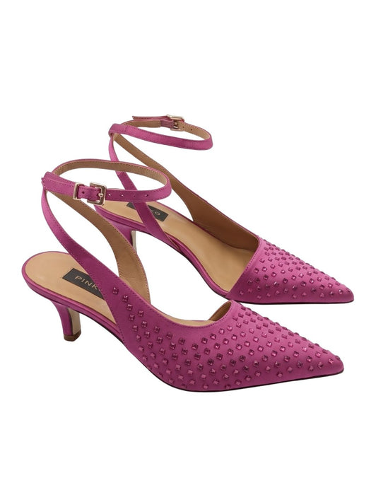 Pinko Women's Fuchsia Woven Leather Pointed-Toe Slingback Pumps
