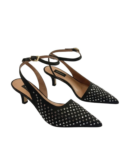 Pinko Women's Black Woven Leather Pointed-Toe Slingback Pumps-8