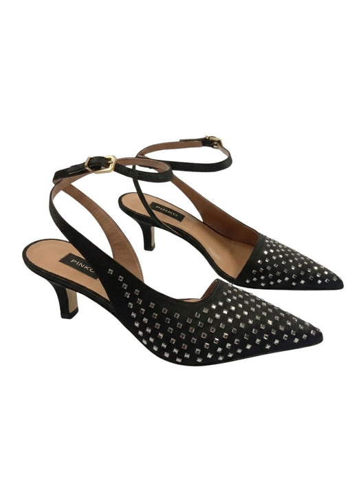 Pinko Women's Black Woven Leather Pointed-Toe Slingback Pumps