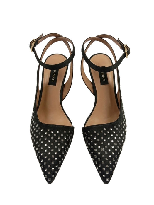 Pinko Women's Black Woven Leather Pointed-Toe Slingback Pumps