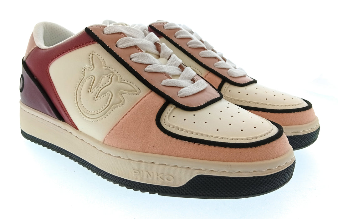 Pinko Women's Ivory Burgundy and Black Logo Sneakers-10.5