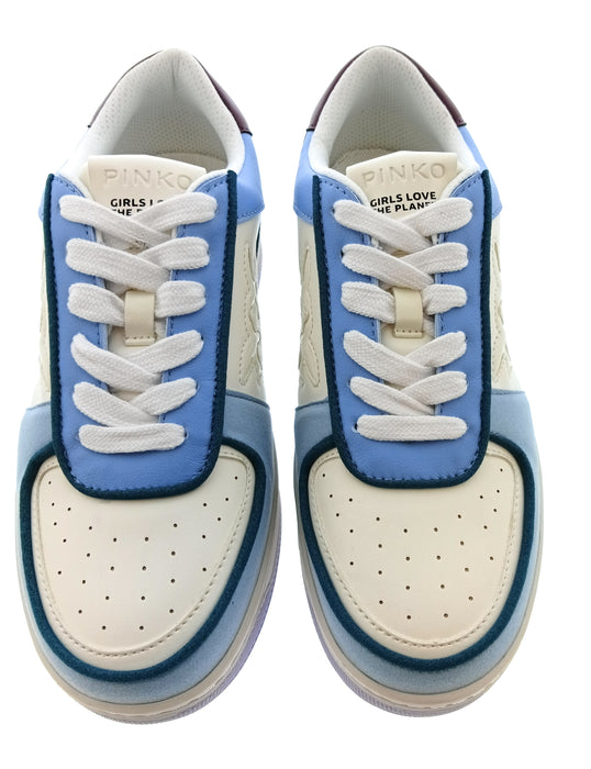 Pinko Women's Ivory Blue and Lilac Logo Sneakers-