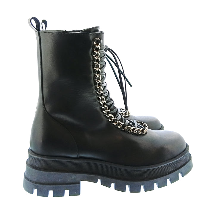 Pinko Women's Black Chain-Trim Lace-Up Ankle Boots-