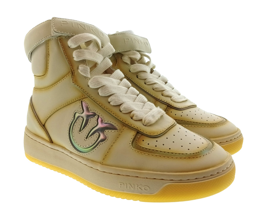 Pinko Women's Beige and Gold Logo High-Top Sneakers-10