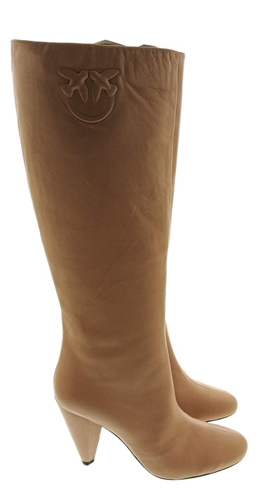 Pinko Women's Tan Pointed-Toe Knee-High Heeled Boots-