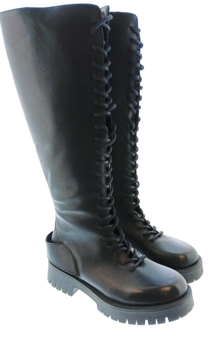 Pinko Women's Black Lace-Up Knee-High Lug Boots-