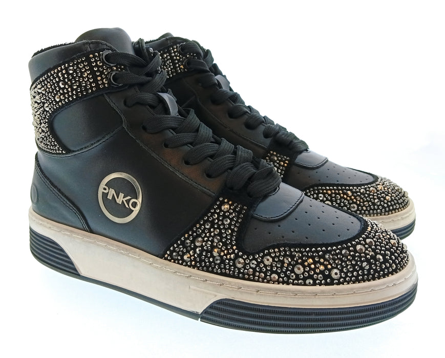Pinko Women's Black and Gold Embellished High-Top Sneakers-7