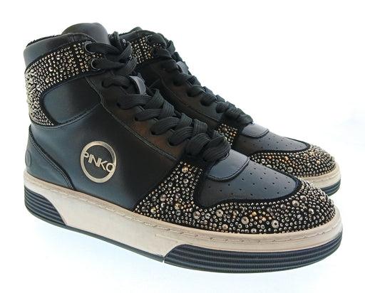 Pinko Women's Black and Gold Embellished High-Top Sneakers-