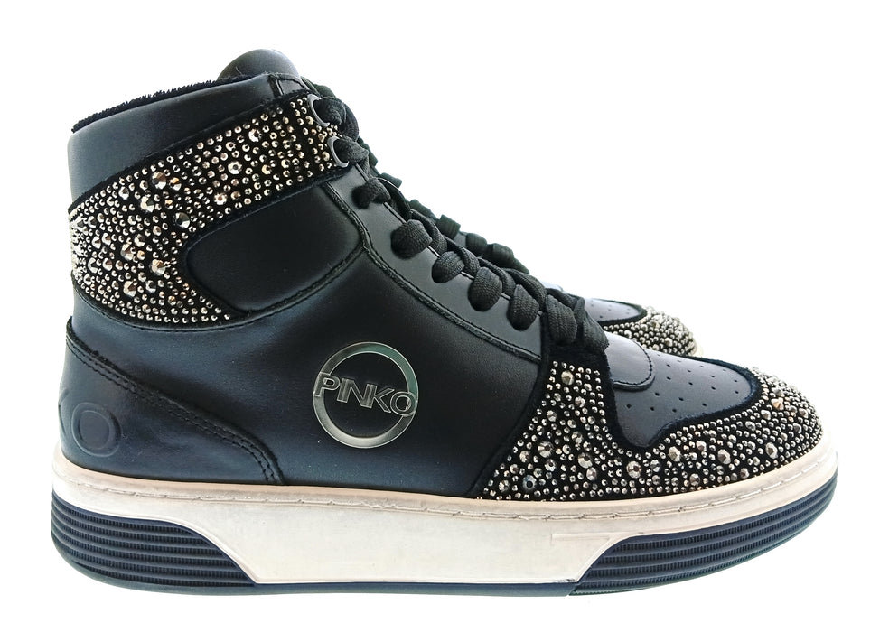 Pinko Women's Black and Gold Embellished High-Top Sneakers-