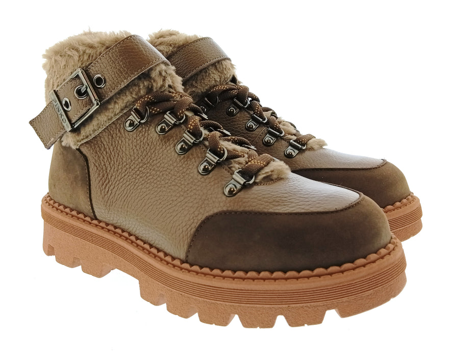 Pinko Women's Taupe Shearling-Trim Hiking Ankle Boots-7
