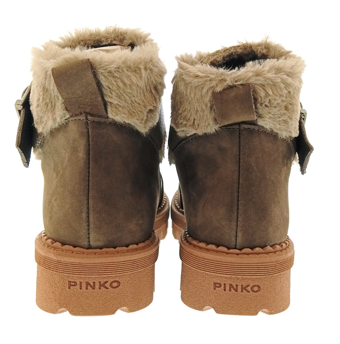 Pinko Women's Taupe Shearling-Trim Hiking Ankle Boots-