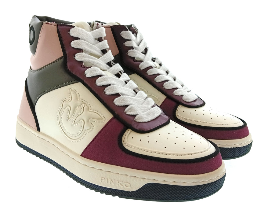 Pinko Women's Ivory Burgundy and Black High-Top Sneakers-7