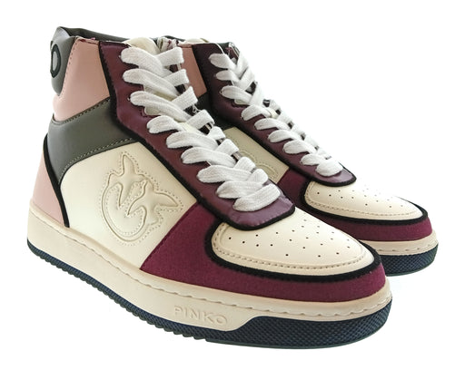 Pinko Women's Ivory Burgundy and Black High-Top Sneakers-