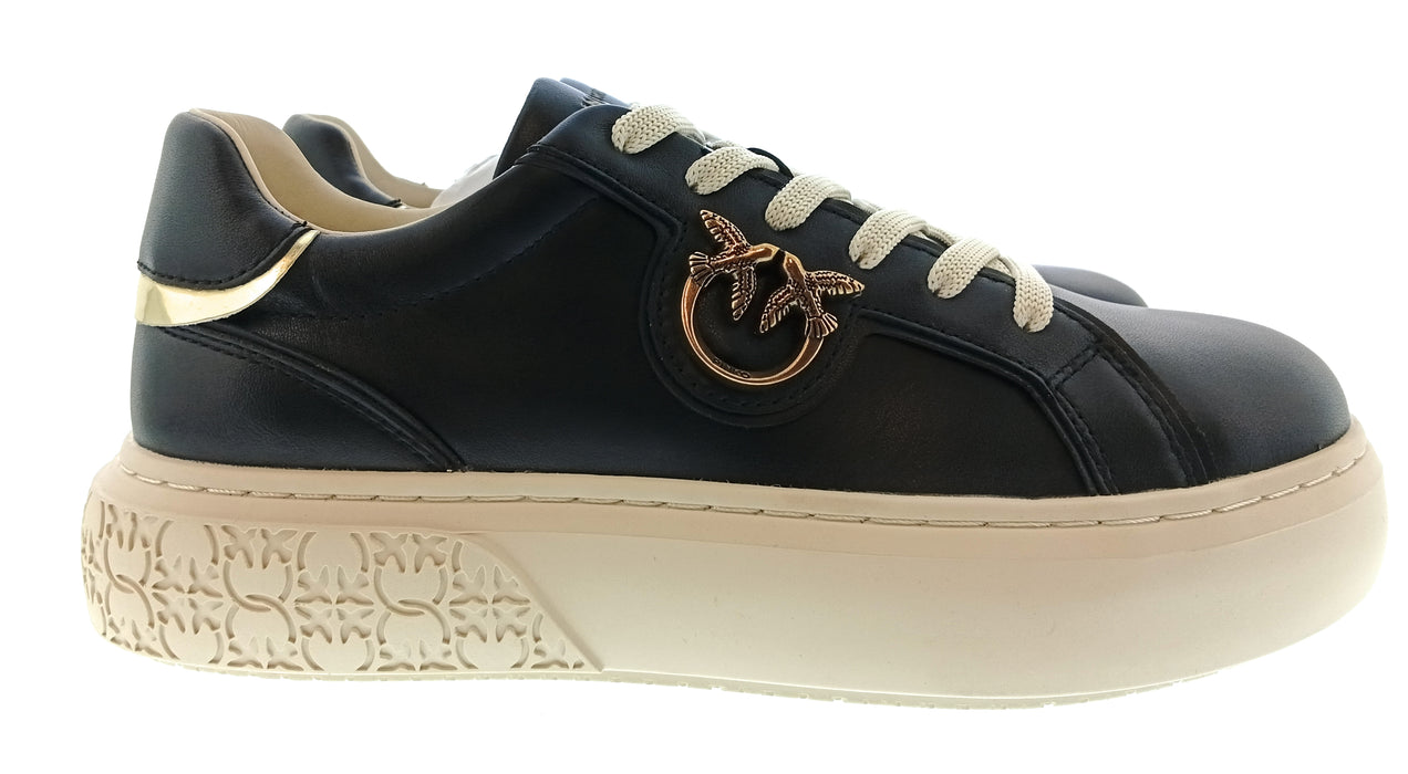 Pinko Women's Navy and Gold Logo Platform Sneakers-