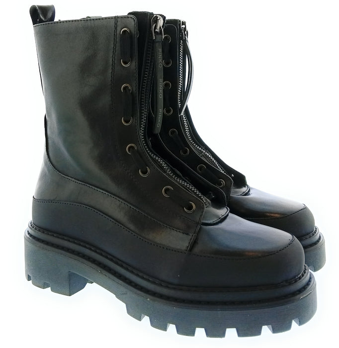 Pinko Women's Black Lace-Up Combat Ankle Boots-10.5