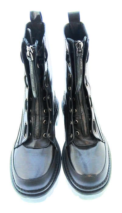 Pinko Women's Black Lace-Up Combat Ankle Boots-