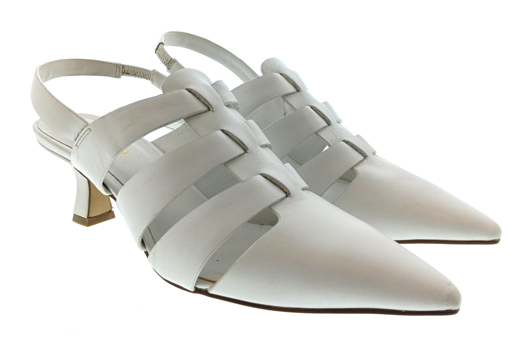 Pinko Women's White Woven Pointed-Toe Slingback Flats-6