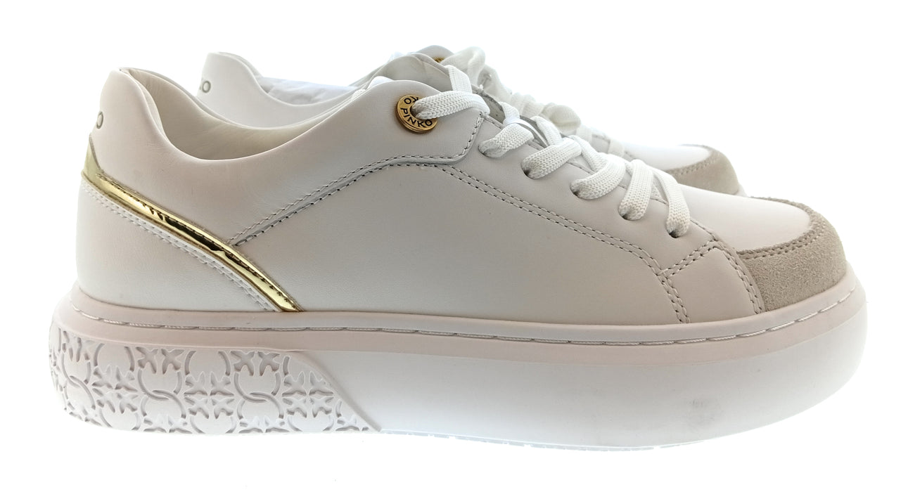 Pinko Women's White and Gold Logo Low-Top Sneakers-